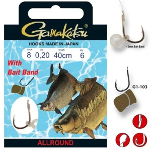 Carlige Legate cu Inel Gamakatsu Bait Band Rig Allround G1, Nr.8, 0.20mm, 6buc/pac Carlige Legate cu Inel Gamakatsu Bait Band Rig Allround G1, Nr.8, 0.20mm, 6buc/pac