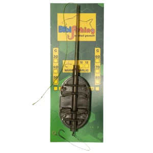 Montura Method Feeder BIBI FISHING cu Tija Long Cast cu Banda, 80g, Carlig Nr. 10, 1buc/plic