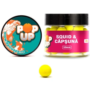 Pop Up Da-i Cu Apa, Galben, Squid Capsuna, 10mm, 20g Pop Up Da-i Cu Apa, Galben, Squid Capsuna, 10mm, 20g