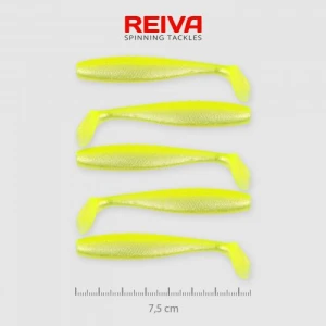 Shad Reiva Flat Minnow Sarga-Argintiu Sclipici 7.5cm 5buc/plic
