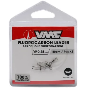Struna Fluorocarbon VMC cu Vartej + Agrafa Rapida, 40cm, 0.30mm, 2buc/pac