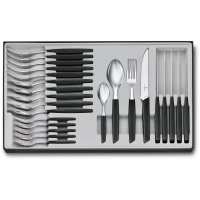 Set 24 Tacamuri 6 Persoane Victorinox, Swiss Modern Table Set, Lama Zimtata 12cm, Negru Set 24 Tacamuri 6 Persoane Victorinox, Swiss Modern Table Set, Lama Zimtata 12cm, Negru