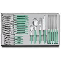 Set 24 Tacamuri 6 Persoane Victorinox, Swiss Modern Table Set, Lama Zimtata 12cm, Verde Menta Set 24 Tacamuri 6 Persoane Victorinox, Swiss Modern Table Set, Lama Zimtata 12cm, Verde Menta
