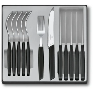Set 6 Cutite Si 6 Furculite Victorinox, Swiss Modern Table Set, Lama Zimtata 11cm, Negru