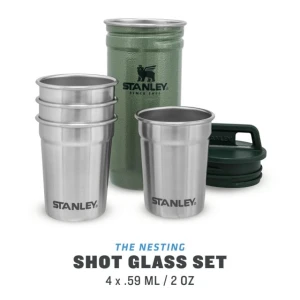 Set Stanley Butelca + 4 pahare Adventure The Nesting Shot Glass Set Hammertone Green Set Stanley Butelca + 4 pahare Adventure The Nesting Shot Glass Set Hammertone Green