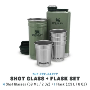Set Stanley Butelca +4 pahare The Pre-Party Shotglass + Flask Hammertone Green  Set Stanley Butelca +4 pahare The Pre-Party Shotglass + Flask Hammertone Green