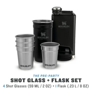 Set Stanley Butelca +4 pahare The Pre-Party Shotglass + Flask Matte Black Pebble  Set Stanley Butelca +4 pahare The Pre-Party Shotglass + Flask Matte Black Pebble