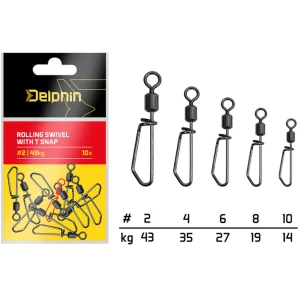 Vartej Rapid Delphin Rolling Swivel with T Snap Nr.6, 27kg, 10buc/pac
